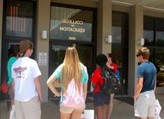 Students at the COE entrance